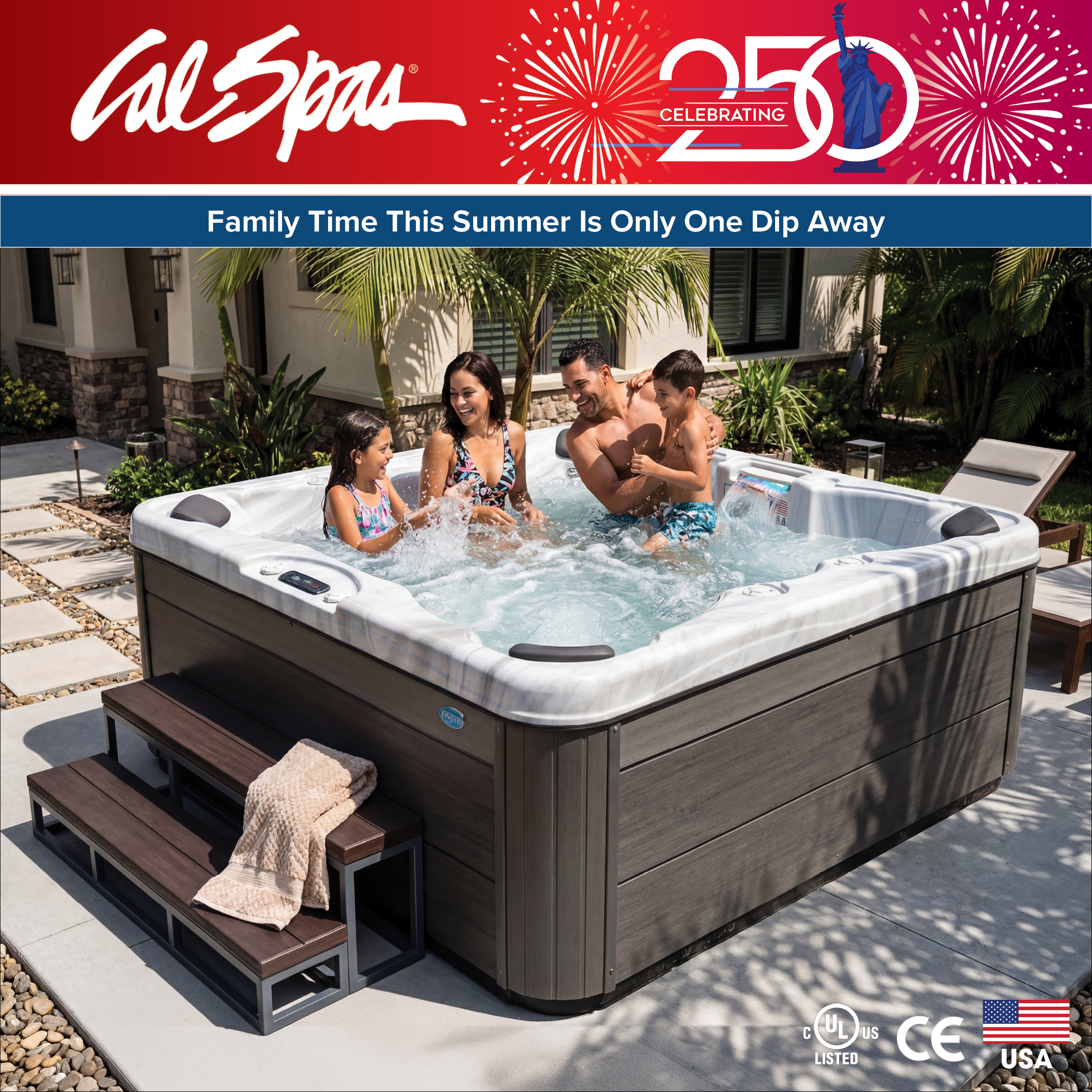 Calspas hot tub being used in a family setting - Westminister